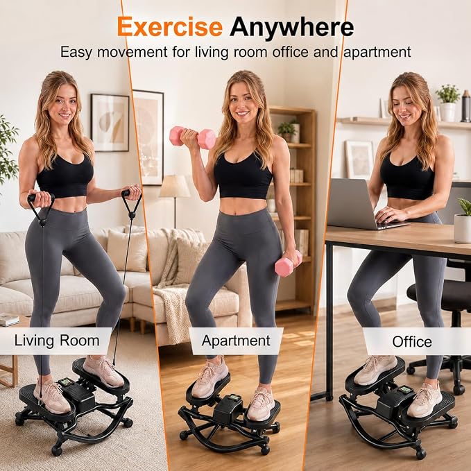 Rocking Stepper Side to Side for Exercise at Home, Low-Impact Rock Stepper Machine with Resistance Bands & Digital Display, Anti-Slip Pedals, Full Body Home Workout, 330 LBS Capacity (Black)