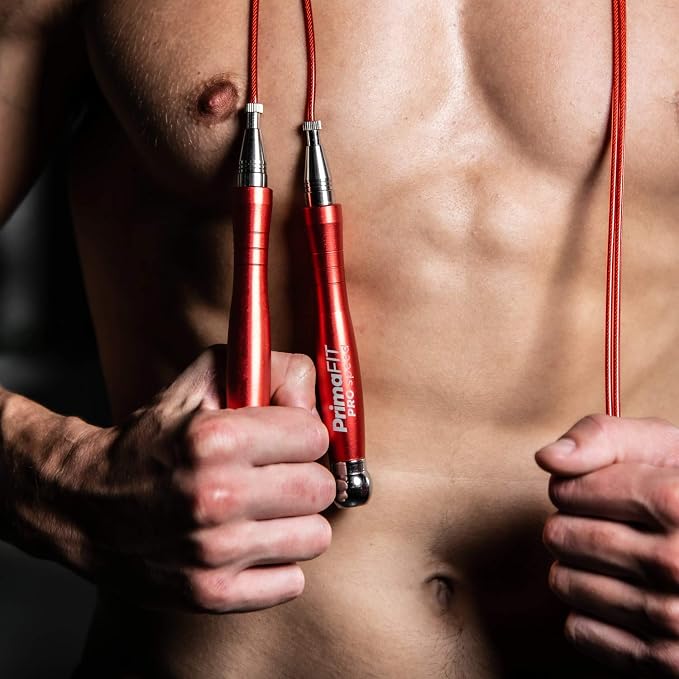 PrimaFIT Pro Speed Jump Rope for Adults, Weighted Skipping Rope for Boxing | Adjustable Jumping Rope for Fitness Workout & CrossFit Exercise, Double Unders, Handle Weights, 3m Cables 2 Protectors, Bag