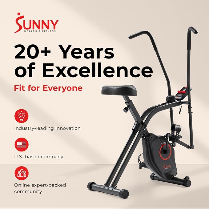 Sunny Health & Fitness Smart Foldable Magnetic X-Bike, Low-Impact Workouts