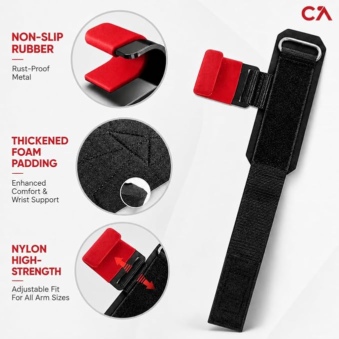 Weight Lifting Hooks (Pair) for Deadlifts, Pull Ups, Rows & Shrugs - Heavy Duty Gym Hooks with 8mm Padded Wrist Straps, Secure Grip Support for Weightlifting, Powerlifting & Strength Training
