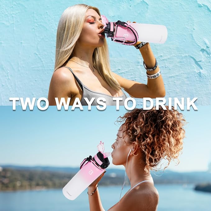 TOPBADE 32oz Insulated Water Bottle with Straw Lid & Spout Lid & Paracord Handle, Stainless Steel Water Bottle Wide Mouth, Double Wall for Women Men Gym Fitness Outdoor