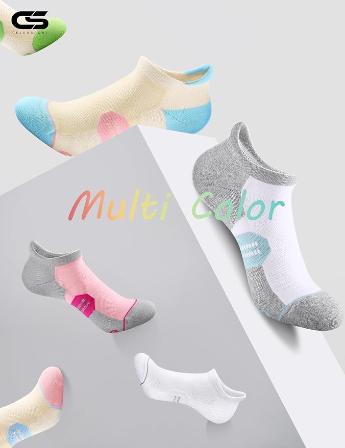 CS CELERSPORT 6 Pack Women's Ankle Running Socks Cushioned Low Cut Tab Athletic Socks