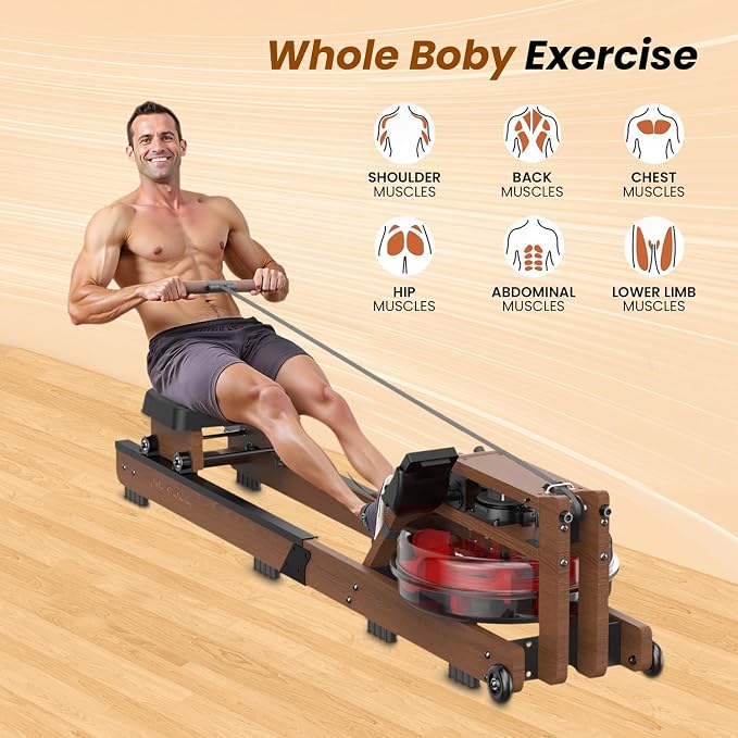 Water Rowing Machine for Home, Rower Machine 400LBS Weight Capacity with Dedicated Monitor & Comfortable Seat, Bluetooth APP
