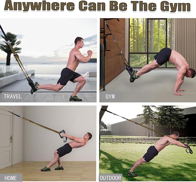 Bodyweight Resistance Training Straps, Complete Home Gym Fitness Trainer kit for Full-Body Workout, Included Door Anchor, Extension Strap, Fitness Guide