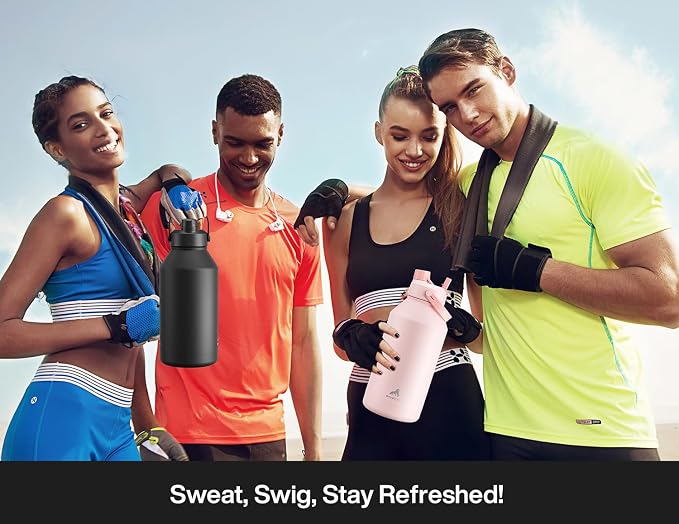 POWCAN 64 oz Insulated Water Bottle with 2-in-1 Straw and Spout Lid, Keep Cold 24H, Leak-Proof, BPA-Free, Double Wall Stainless Steel Water Bottle for Sports, Gym, Travel, and School (Dark Knight)