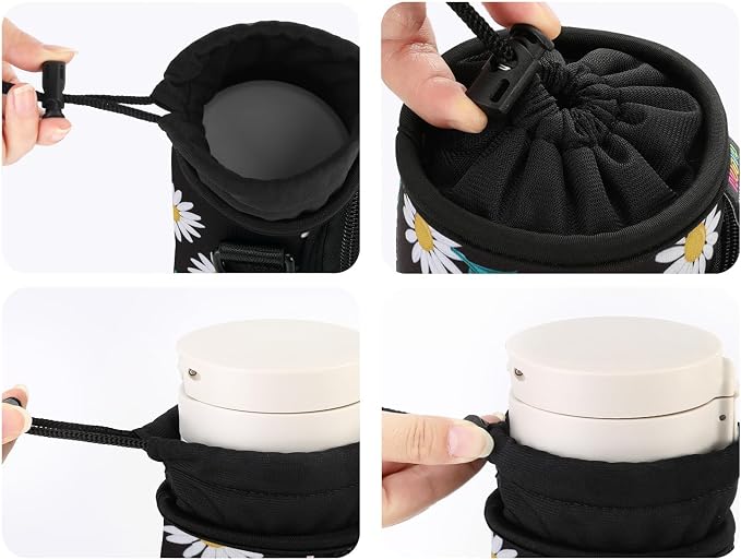 Nuovoware Water Bottle Carrier Bag, 25oz/32oz Bottle Pouch Holder, Adjustable Shoulder Hand Strap 2 Pocket Sling Neoprene Sleeve Sports Accessories for Hiking Travelling Camping, BlackDaisy | Adjustable Shoulder Hand Strap, 2 Pocket, Neoprene Sleeve, F...