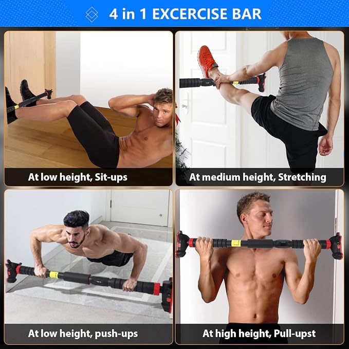 Pull-Up Bar,Chin Up Bar for Doorways with Level Meter and Auto Lock,Adjustable Pull Up Bar for Home Gym Strength Training and Upper Body Workout, No Screws Needed,Max Weight Capacity 400 Lbs