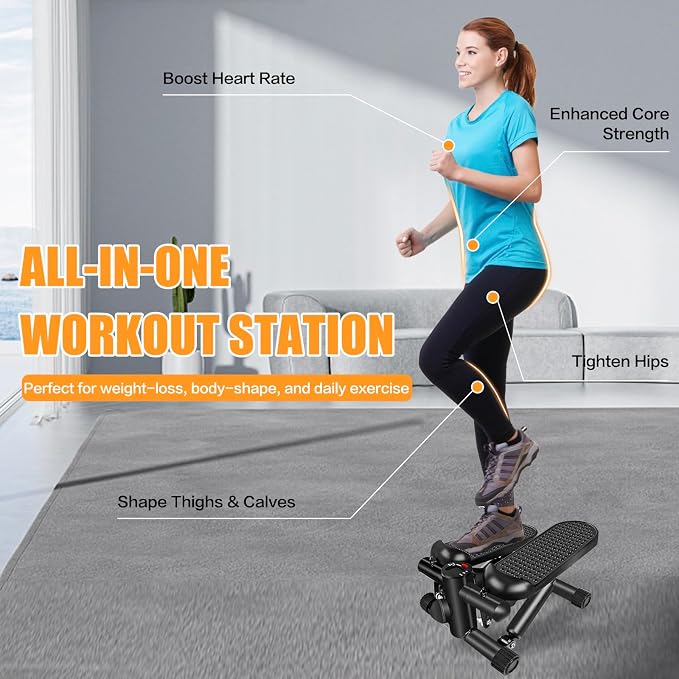 Hydraulic Fitness Stepper with LCD Monitor - Mini Stepper and Resistance Bands