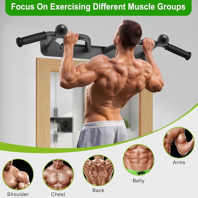 SELEWARE Heavy Duty Welded Pull Up Bar Wall/Joist/Ceiling Mount Chin Up Bar | Multifunctional Pull-up Bars w/Resistance Band Hooks for Home Gym Strength Training, Sturdy Steel Construction Support 500 lb