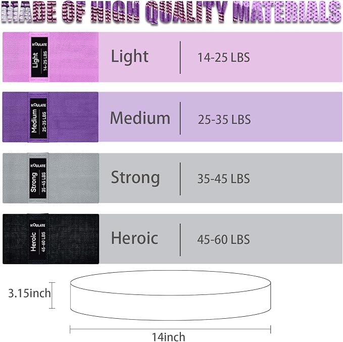 Exercise Bands, 3 Levels Fabric Resistance Bands for Working Out, Workout Bands Resistance for Women & Men, Multi-Colored Fabric Booty Bands for Leg Strength Training, Rehab, Yoga