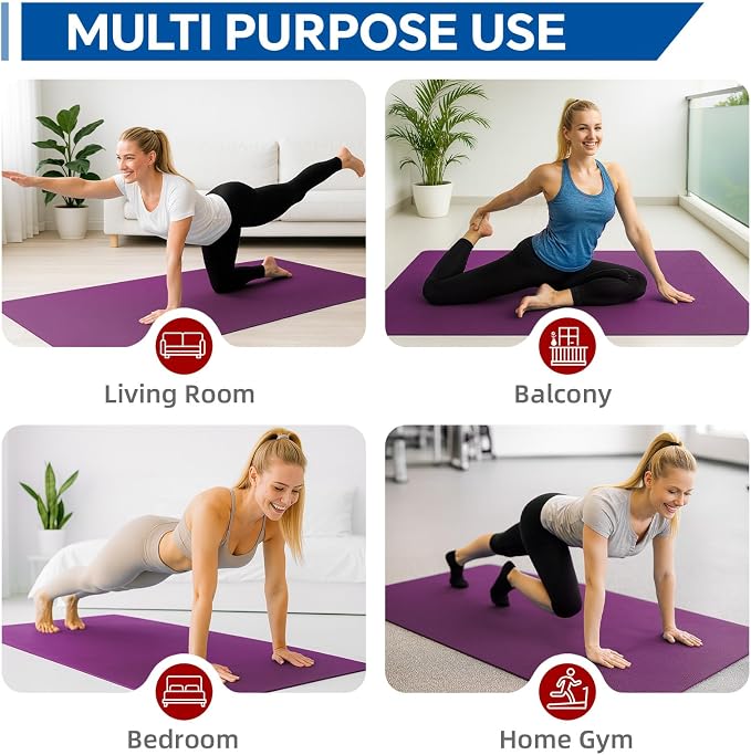 Stepwaver Extra Large Yoga Mat 6'x4'(1/3" & 1/4" Thick), Non-Slip, Ultra Durable, Wide Workout Mat, Wide Exercise Mats for Home Workouts, Yoga, Pilates, Stretching (Barefoot Exercise)