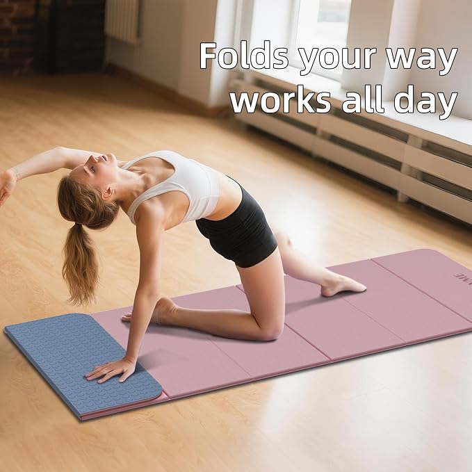 LVME Foldable Yoga Mat, 71"x24"x1/3" Thick(8mm), Non Slip Exercise Mat | SGS Certified POE, Fitness Travel Mat, Easy To Store, Foldable for Exercise, Yoga, Pilates, Home Workouts