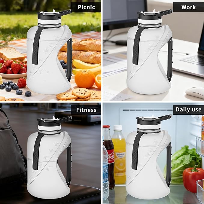 Half Gallon Water Bottle with Straw, BPA-Free Plastic Water Bottle, Dishwasher Safe Design and Durable Solid No-Slip Handle for Gym,Sports and Travel