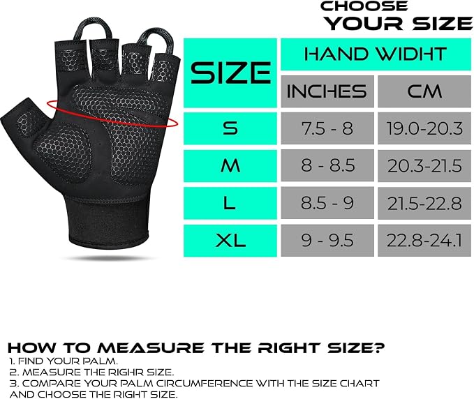 BEAST RAGE Workout Gloves for Men, Durable Palm Grip Gym Gloves Women Half Finger Elasticated Training Weight Lifting Strength Bodybuilding Anti Slip Cycling Gloves Exercise