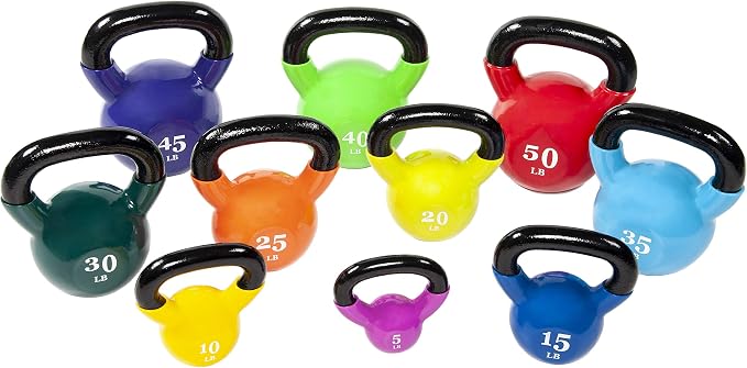 Fitvids All-Purpose Color Vinyl Coated Kettlebell, 5-50 Pounds, Yellow