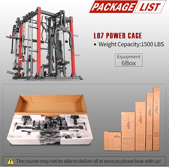 Smith Machine,Multi-Function Squat Rack Power Cage with Cable Crossover System,with Optional Weight Bench, Olympic Barbell Weight Set, for Home Gym