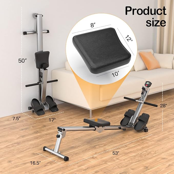 Rowing Machine, LUBBYGIM Magnetic Rower Machine, Foldable, LCD Display