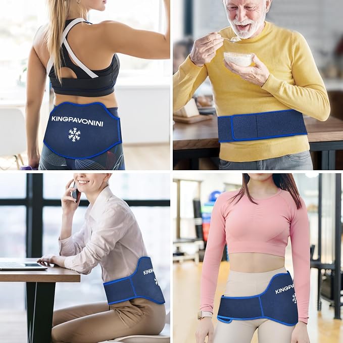 Extra Large Ice Pack for Back Pain Relief, 2 Gel Packs, Blue | 35-Min Long-Lasting & Instant Pain Relief, Leakproof Back Ice Pack, Extension Strap, Hot Cold Therapy, Skin-Safe Lycra Fabric