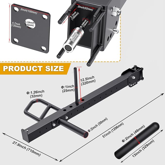 Kipika Power Rack Jammer Arms - Adjustable Height & Angle Lever Arm System for 2x2 or 3×3 Power Cages with 5/8" or 1" Holes - Fits 2-Inch Olympic Plates - 1 Pair