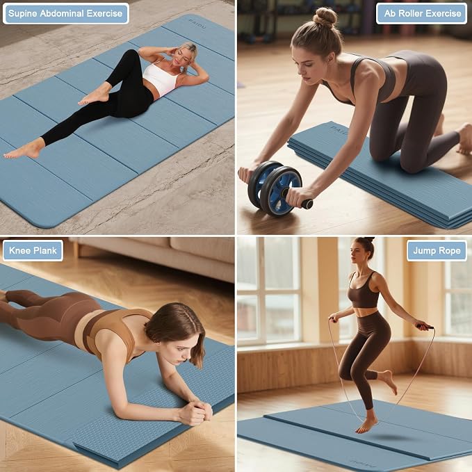 PAIDU Foldable Yoga Mat (10MM) 75‘’x40‘“ Quick Fold,Easy Storage | TPE Non-Slip Design, Ea Extra Long/Wide for Indoor Yoga, Pilates and Outdoor Travel Workouts