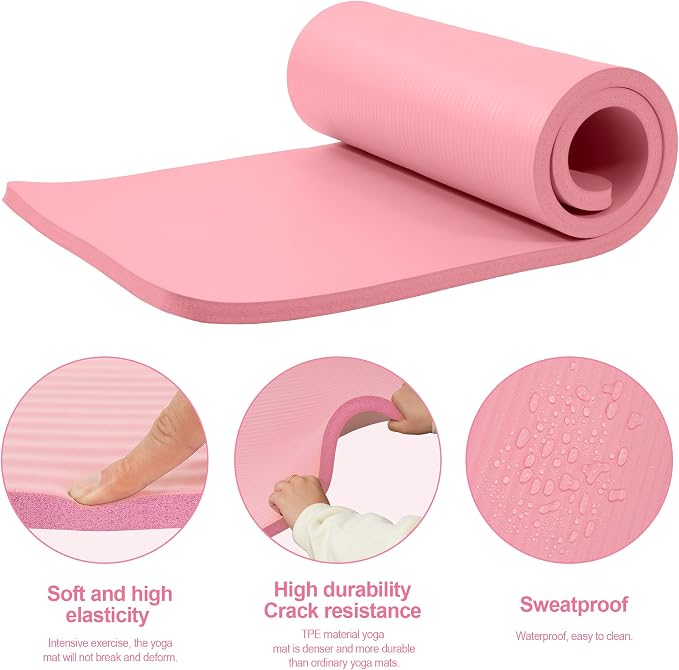 HULKFIT High Density Non Slip Yoga Mat, Extra Thick Exercise Mat with Carrying Strap, for Pilates, Fitness, Home Gym & Floor Workouts - Multiple Thickness & Multiple Color
