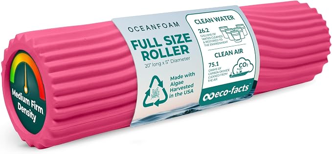 Oceanfoam Tidal Roller - Hot Pink - Muscle Massage Foam Roller for Back Pain & Stretching - Firm and Ergonomic Wide Wave Textured - Yoga, Athletics, & Wellness - Full Size, 20" x 5"