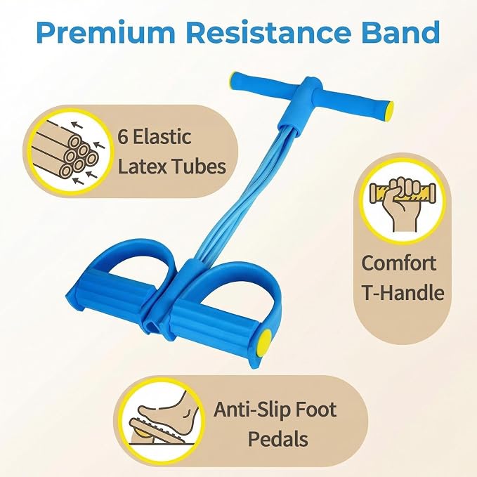 Pedal Resistance Bands 6-Tube Multifunction | Durable 6-Tube Multifunction Pedal Band, Full Body Workout, Includes Figure 8 Band with Handles(Blue)