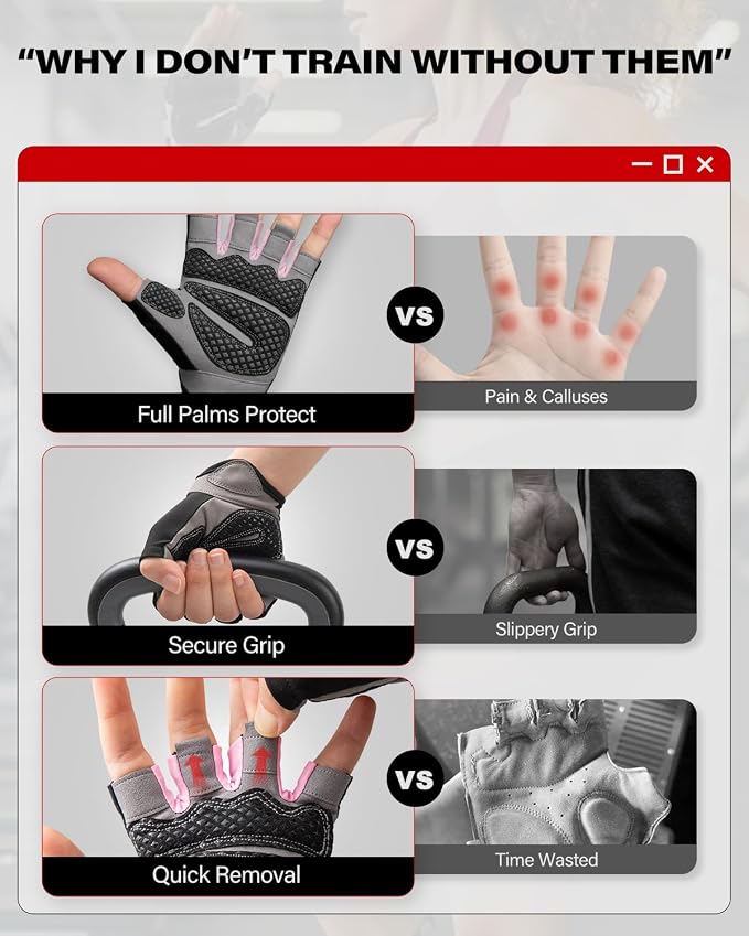 VINSGUIR Workout Gloves for Men and Women, Weight Lifting Gloves with Excellent Grip, Lightweight Gym Gloves for Weightlifting, Cycling, Exercise, Crosstraining, Pull ups, Fitness, Climbing and Rowing