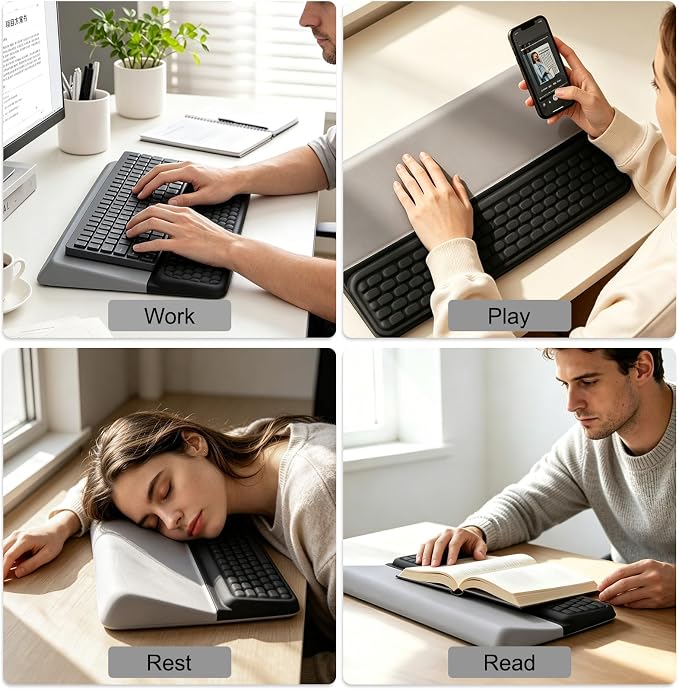 Keyboard Stand with Wrist Rest,Ergonomic Keyboard Riser Holder Lifter Tray | Black Grey,Computer Wrist Support Pad,Ergonomic Keyboard stand for desk,Soft Memory Foam Desk Cushion,Non-Slip