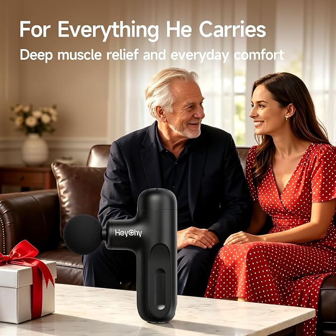 HEYCHY Super Mini Massage Gun Deep Tissue, Handheld Muscle Massager with 4 Heads, Percussion Travel Size Massager Gun FSA Eligible for Men Women Back Relief, Quiet for Home, Gym, Office, HSA, Black