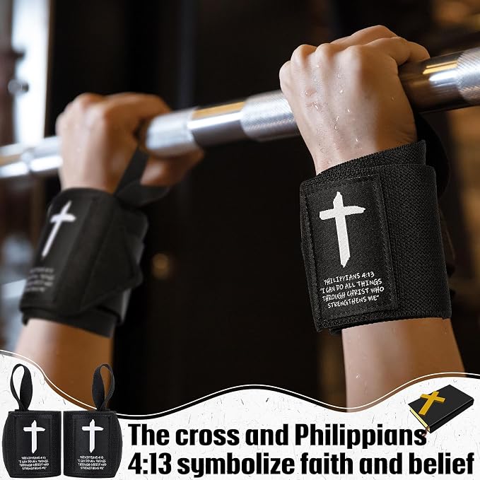 Simgoing Cross Faith 25" Wrist Wraps for Weightlifting, Wrist Straps for Men and Women, Straps Support with Heavy Duty Thumb Loop Wrap for Powerlifting, Strength Training, Bodybuilding