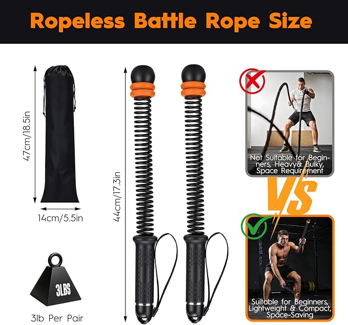 Ropeless Battle Ropes - Cordless Home Gym & Travel Workout Rope | Adjustable Resistance Full-Body Workout Equipment for HIIT, Strength Building, and Low-Impact Aerobic Training
