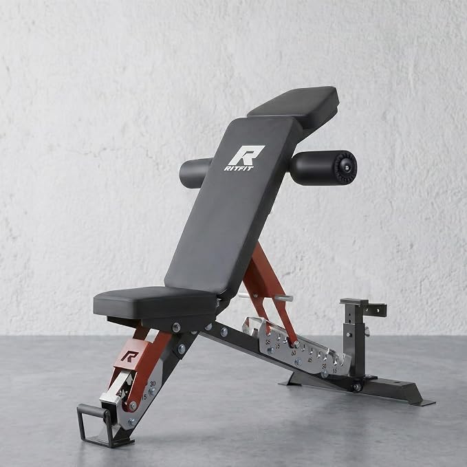 RitFit Adjustable/Foldable Utility Weight Bench for Home Gym | Incline Decline Flat, Multi-Position Backrest & Seat, Full Body Strength Training with Heavy Duty Steel Frame, Foldable