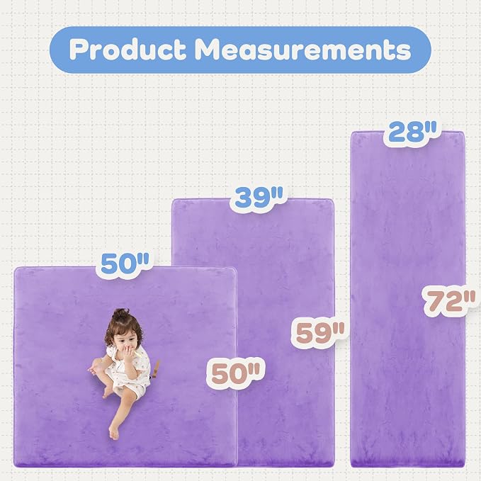 1.3" Thick Baby Floor Play Mat 50x50 Padded Playpen Mat, Violet | Memory Mat for Baby to Play, Waterproof Easy Care with Non-Slip Tummy Time Play Mat for Nursery Playroom Classroom