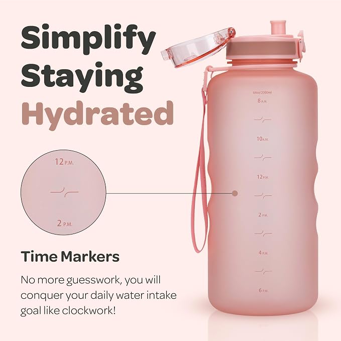 Hydracy Motivational Water Bottle with Time Marker & Fruit Infuser 64 oz | BPA-Free Tritan, Leakproof Flip-Top Lid,No-Sweat Sleeve,Carry Strap,Daily Intake Tracking for Gym,Sports,Outdoors