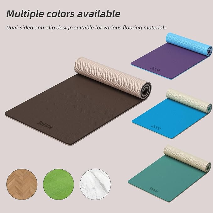 HAHE Wide Yoga Mat 72"x32"x0.4" Thick Pilates Mat with Carrying Strap | Exercise Mats for Home Workout, Wide Non-slip Exercise Mats, Double-Sided POE Fitness Mat for Yoga, Pilates & Travel