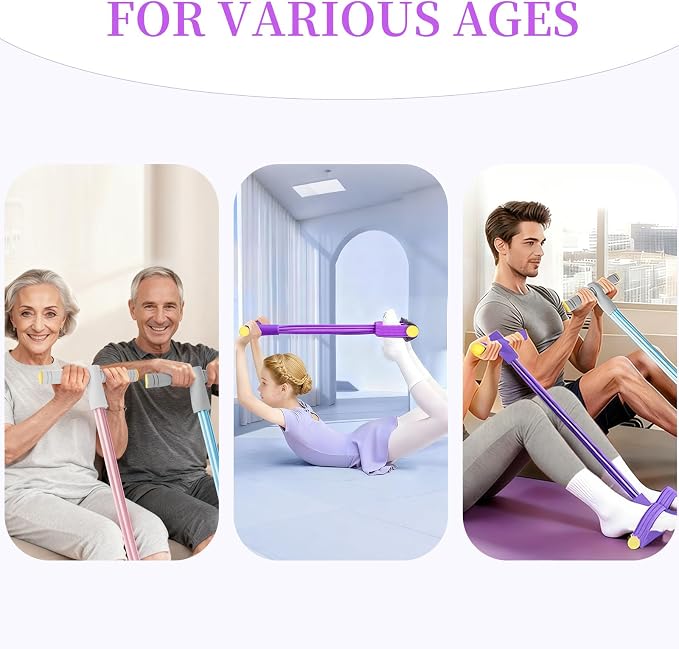 Pedal Resistance Bands with Handles, Durable 6-Tubes Multifunction Resistance Band, Natural Rubber Foot Pedal Resistance Bands, Fitness Resistance Bands for Abdomen, Waist, Arm, Leg, Pilates (Purple)