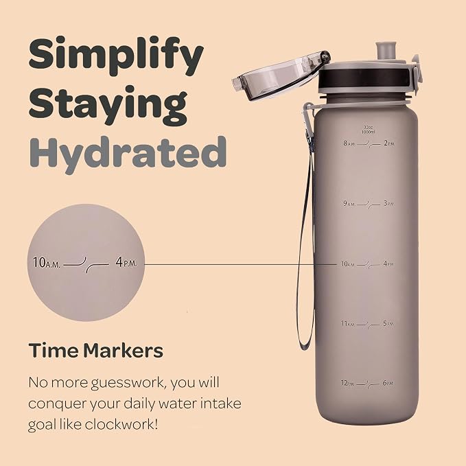 Hydracy Motivational Water Bottle with Time Marker & Fruit Infuser 32 oz | BPA-Free Tritan, Leakproof Flip-Top Lid,No-Sweat Sleeve,Carry Strap,Daily Intake Tracking for Gym,Sports,Outdoors
