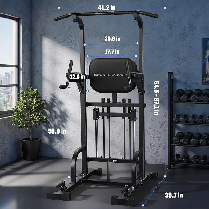 Sportsroyals Power Tower Pull Up Bar Station, 450LBS Stable Pull Up Dip Station for Home Gym Strength Training Equipment | FED Fitness