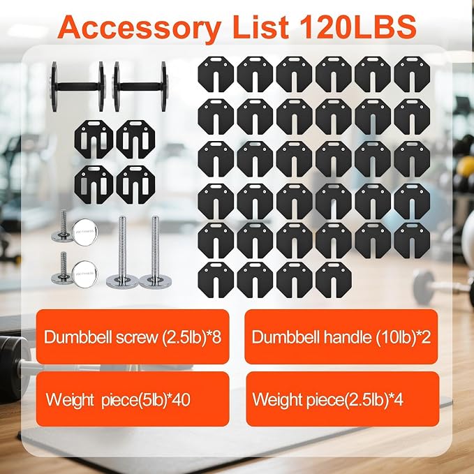 Adjustable Dumbbell Sets, Each 50/80/90/120LB Pairs Durable Steel Build, Free Weights Dumbbells Set of 2 with Anti-slip Handle, For Full Body Home Gym Workout Home Strength Training Equipment 50/80/90/120LBSX2