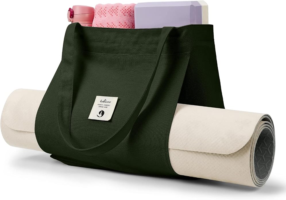 WLLWOO Yoga Mat Carrier Bag for Women Canvas Carryall Tote Gym Pilates | Large Holder Zipper Shoulder for Beach Travel Workout Fitness Office