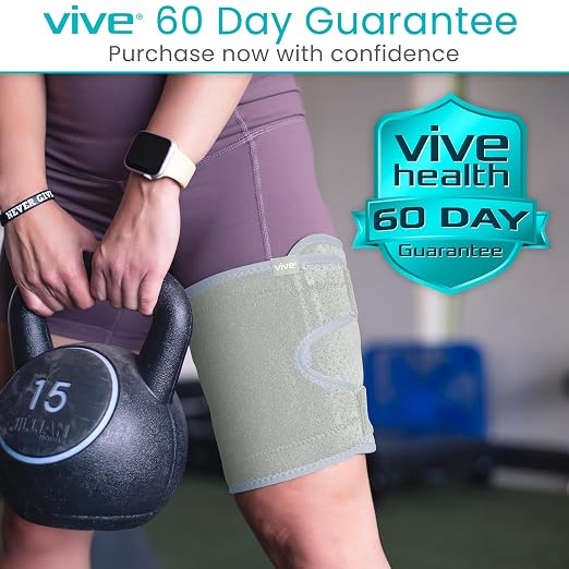 Vive Thigh Brace - Hamstring Quad Wrap - Adjustable Compression Sleeve | Support for Pulled Groin Muscle, Sprains, Quadricep, Tendinitis, Workouts, Sciatica Pain and Sports Recovery - Men, Women