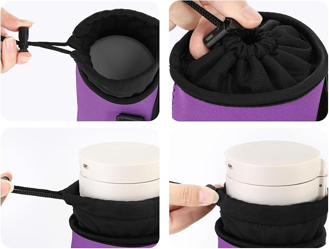 Nuovoware Water Bottle Carrier Bag, 25oz/32oz Bottle Pouch Holder, Adjustable Shoulder Hand Strap 2 Pocket Sling Neoprene Sleeve Sports Accessories for Men/Women Hiking Travelling, Purple