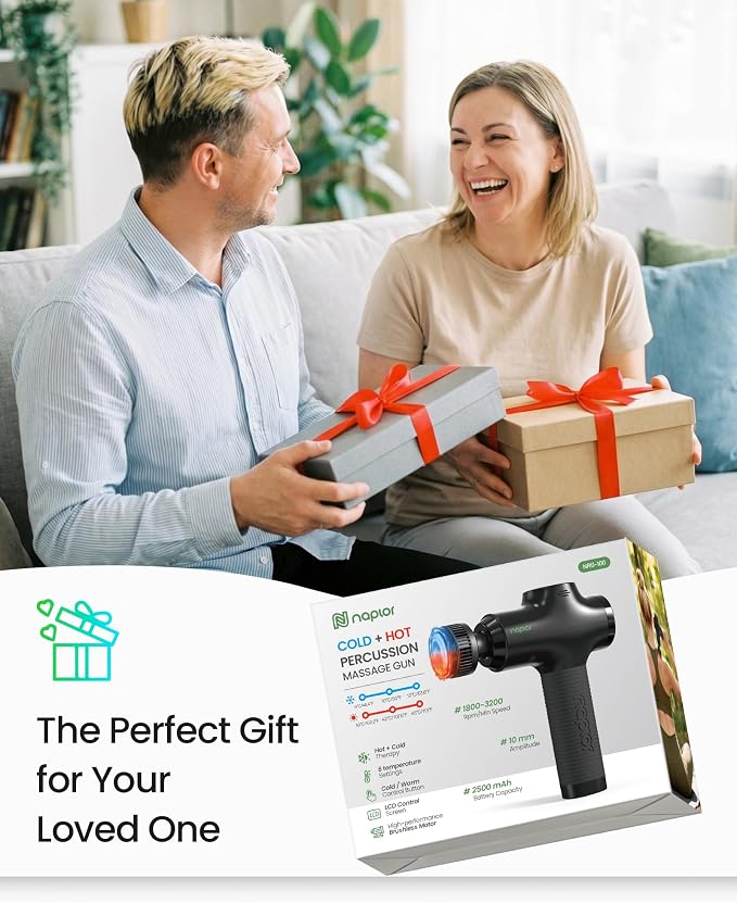 Massage Gun with Heat and Cold, Deep Tissue Percussion Massager Gun | FSA Eligible, Muscle Back Massager Gun for Pain Relief Athletes, 10mm, LCD Display, 5 speeds, Carrying Case, HSA approved