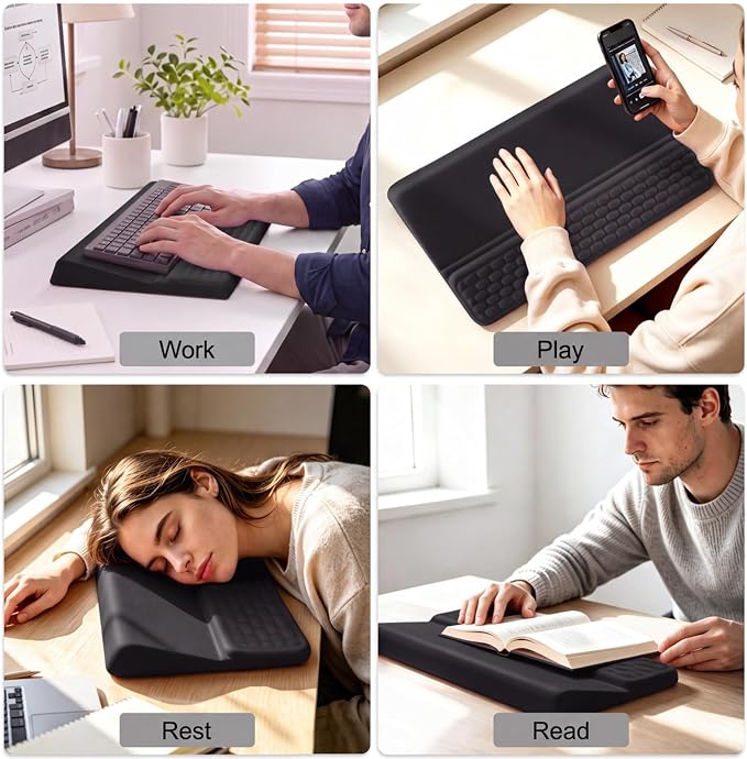 Keyboard Stand with Wrist Rest,Ergonomic Keyboard Riser Holder Lifter Tray | Black,Computer Wrist Support Pad,Ergonomic Keyboard stand for desk,Soft Memory Foam Desk Cushion,Non-Slip