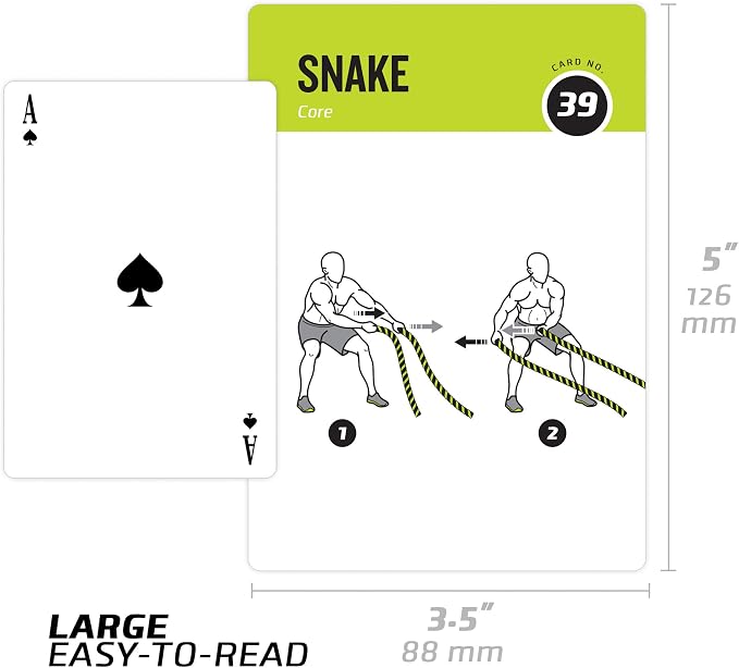 Battle Rope Exercise Cards for Home Workouts, Set of 62 - with Guided Strength Training Workout Cards Deck for Home or Gym, Illustrated Fitness Cards with 50 Exercises, Durable & Waterproof