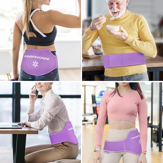 Extra Large Ice Pack for Back Pain Relief, 2 Gel Packs, Purple | 35-Min Long-Lasting & Instant Pain Relief, Leakproof Back Ice Pack, Extension Strap, Hot Cold Therapy, Skin-Safe Lycra Fabric