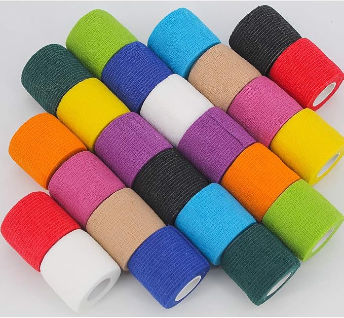 24 Pack Self Adhesive Bandage Wrap 2 Inch, Athletic Elastic Non Woven Cohesive Bandage for Sports, Wrist, Ankle Sprains, Swelling and Vet Wrap (Rainbow)