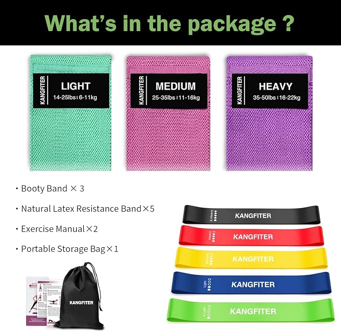 KANGFITER Non-Slip Fabric Resistance Bands for Working Out 3 Levels | Loop Exercise Bands for Booty Leg Butt Glute Hip, Elastic Stretch Workout Bands for Women Men Home Gym Fitness Yoga Pilates