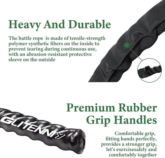 Battle Ropes Black Workout Rope 1 inch Battle Ropes for Home Gym 30ft Exercise Ropes for Working Out Heavy Ropes for Exercise Training Weighted Rope Weighted Workout Rope Battle Rope
